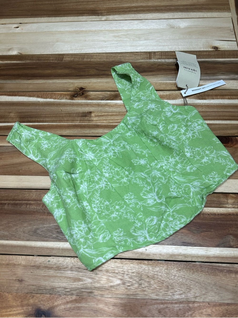 Midnight Sky Green White Floral Linen Cropped Tank Top